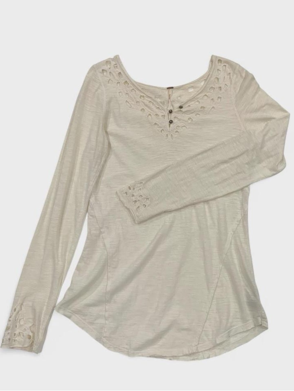 Free People Blue Luna Embroidered Cutout Henley Top M